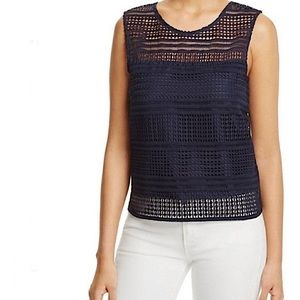 NWT CUPCAKES AND CASHMERE navy blue crochet sleeveless top XS new with tags